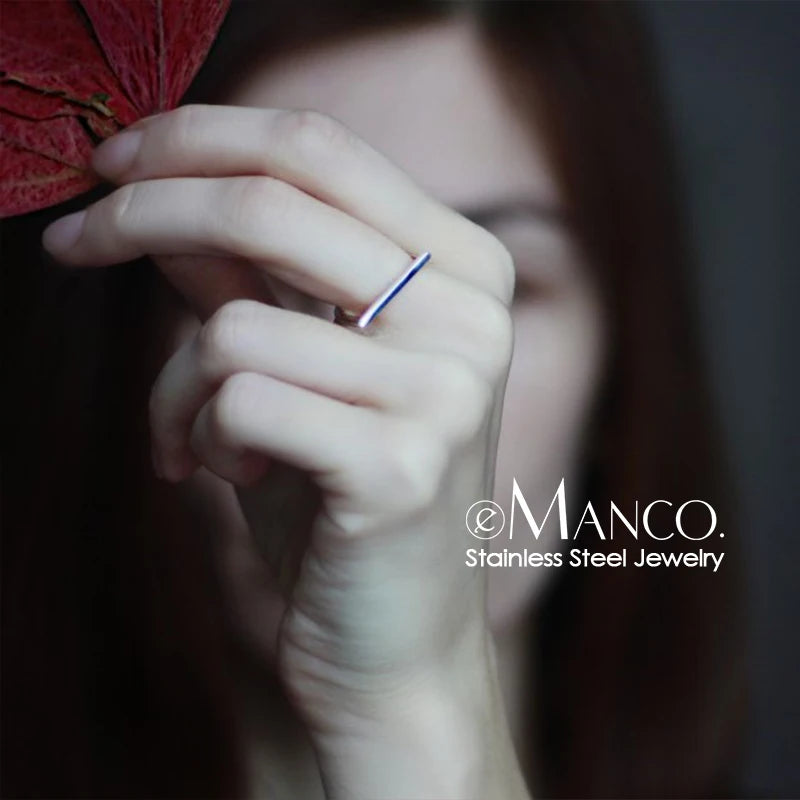 e-Manco Popular Hip Hop Stainless Steel Rings for Women Ladies Simple Geometric Punk Finger Rings