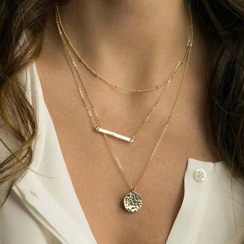 eManco Layered Chains Long Necklace Women Gold Color Link Chain Necklace Pendant Choker Necklace for Women Fashion Jewlery
