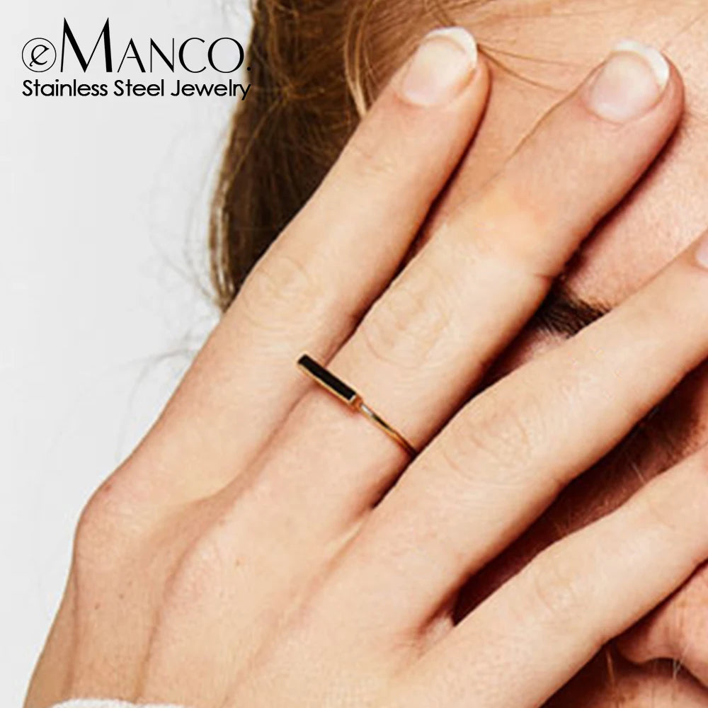 e-Manco Minimaliset Punk Stainless Steel Rings for Women Rose Gold Color Dainty Pinky Ring Stackable Midi Rings Jewellery