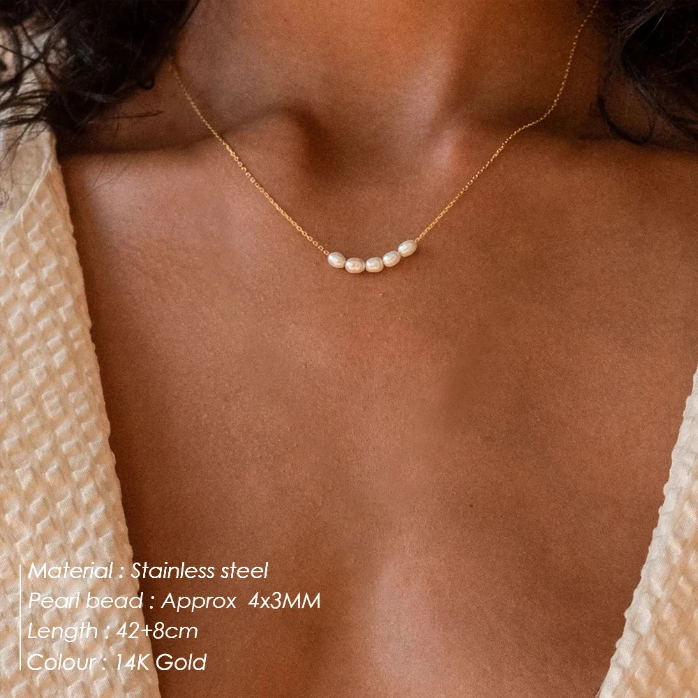 eManco Hot Simple 5 Create Pearls Choker Necklaces Wedding Bride Jewelry Women's Gold Color Chocker Necklace Female Party Gift