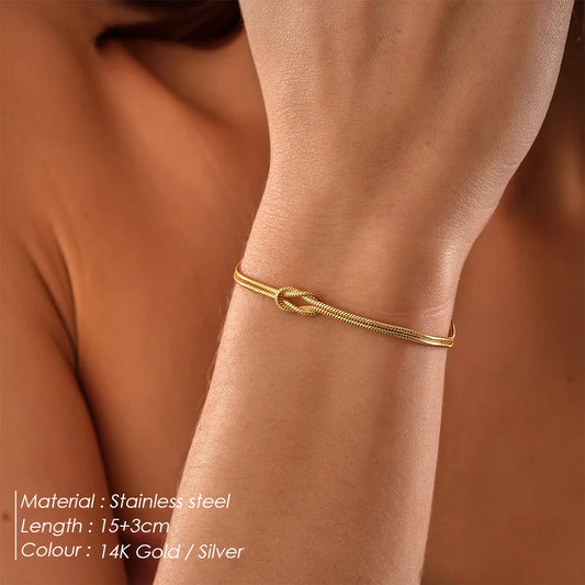 eManco Fashion High Quality Stainless Steel Gold Plated Couple Bracelets Classic Round Snake Chain Knotted Simple Accessories