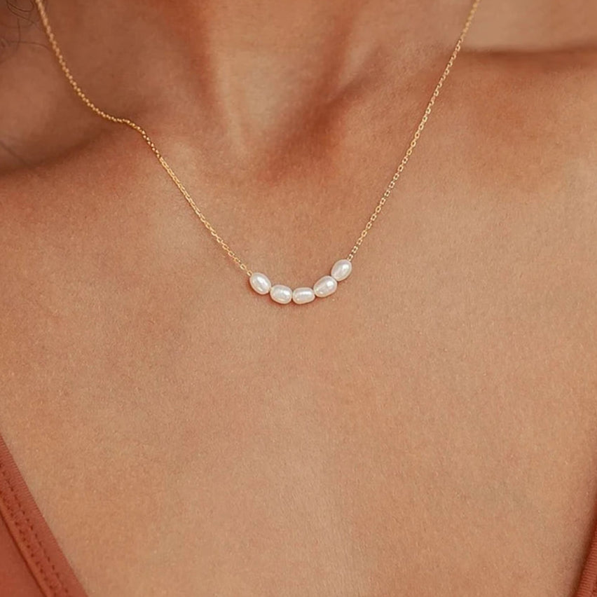 eManco Hot Simple 5 Create Pearls Choker Necklaces Wedding Bride Jewelry Women's Gold Color Chocker Necklace Female Party Gift