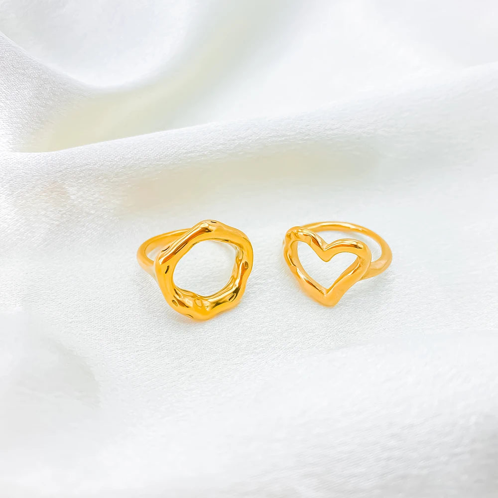 eManco Openwork Heart Ring 316 Stainless Steel Geometric Round Ring Punk Style Women's Jewelry
