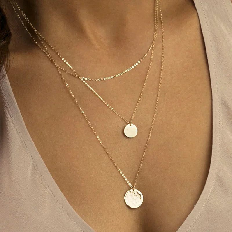 eManco Layered Chains Long Necklace Women Gold Color Link Chain Necklace Pendant Choker Necklace for Women Fashion Jewlery