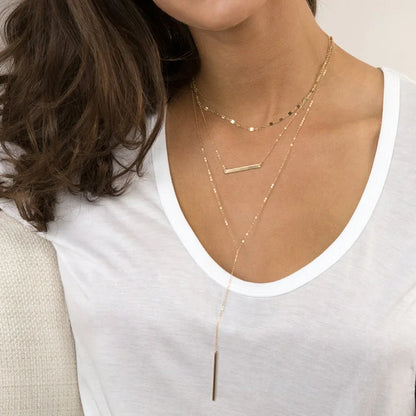 eManco Layered Chains Long Necklace Women Gold Color Link Chain Necklace Pendant Choker Necklace for Women Fashion Jewlery