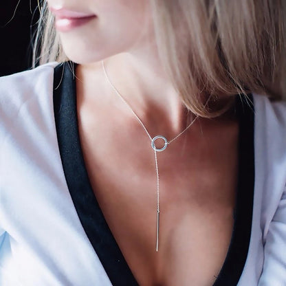 Minimalist Round Stick Pendant Necklace for Women Pearl Clavicle Necklace Leaves Long Chain Fashion Jewelry Statement Girl Gift