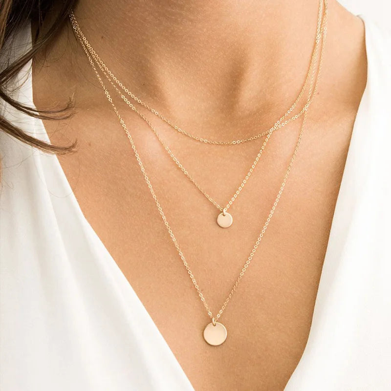 eManco Layered Chains Long Necklace Women Gold Color Link Chain Necklace Pendant Choker Necklace for Women Fashion Jewlery