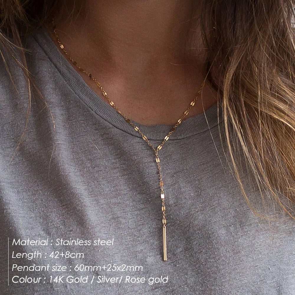 eManco Luxury Pendant Choker Necklace for Women Minimalist Bamboo Chain Necklace Women Stainless Steel Necklace Jewelry