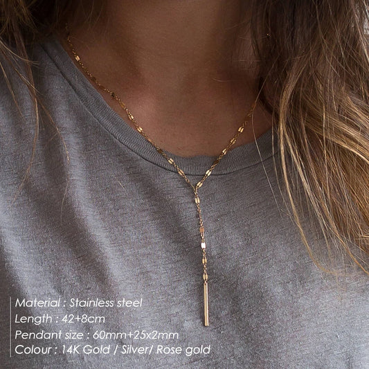 eManco Luxury Pendant Choker Necklace for Women Minimalist Bamboo Chain Necklace Women Stainless Steel Necklace Jewelry