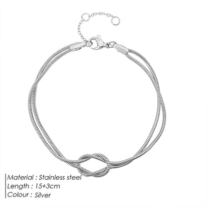 eManco Fashion High Quality Stainless Steel Gold Plated Couple Bracelets Classic Round Snake Chain Knotted Simple Accessories