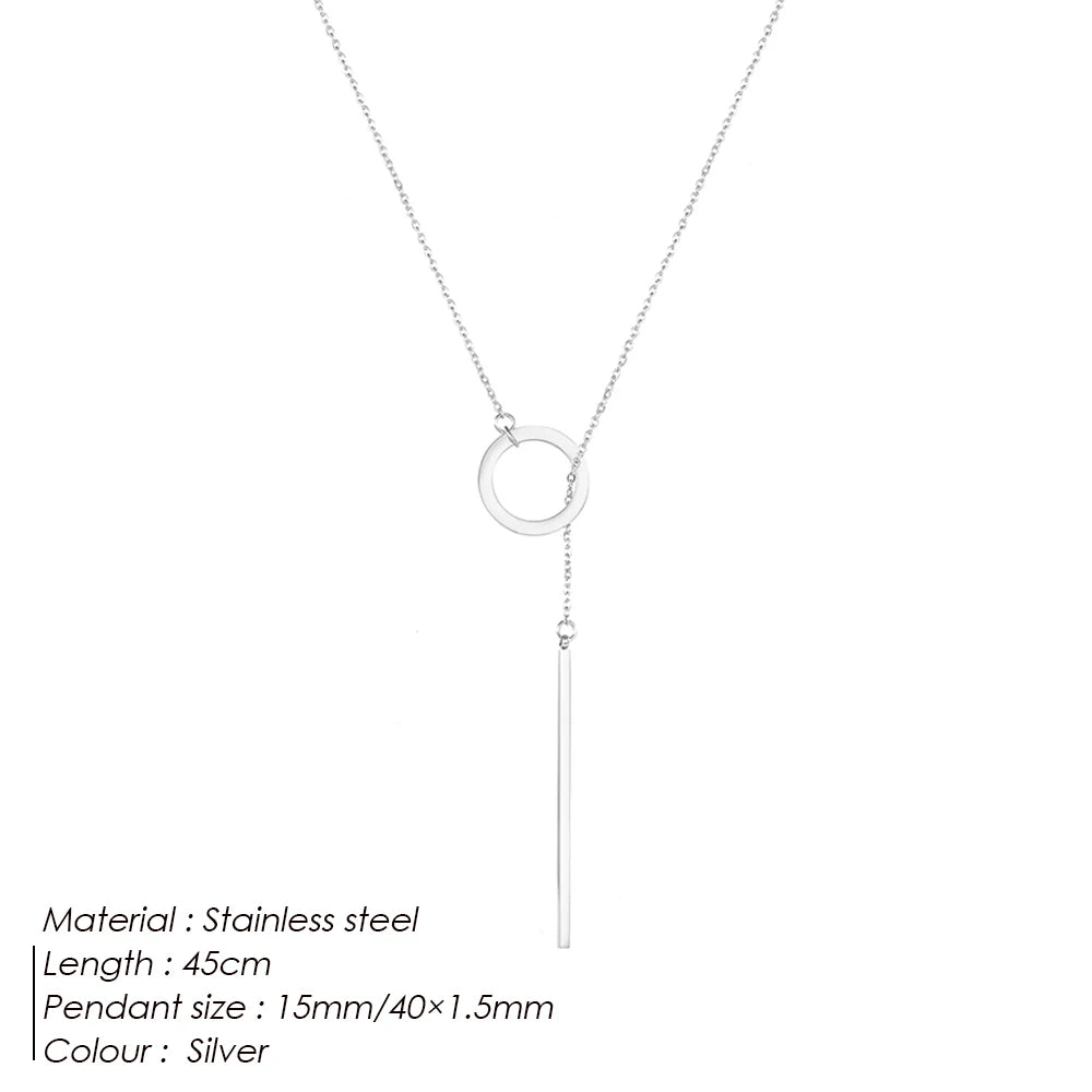 Minimalist Round Stick Pendant Necklace for Women Pearl Clavicle Necklace Leaves Long Chain Fashion Jewelry Statement Girl Gift