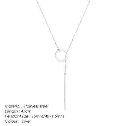 Minimalist Round Stick Pendant Necklace for Women Pearl Clavicle Necklace Leaves Long Chain Fashion Jewelry Statement Girl Gift