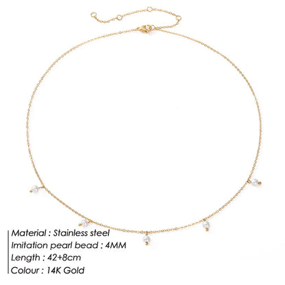 eManco Stainless Steel Tassel Imitated Pearl Choker Necklaces For Woman Girls New Fashion Handmade Short Chain Jewelry