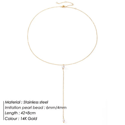 eManco Fashion Gold Color Chain Jewelry Necklace For Women Imitation Pearl Beads Pendant Wedding Gifts Stainless Steel Jewelry