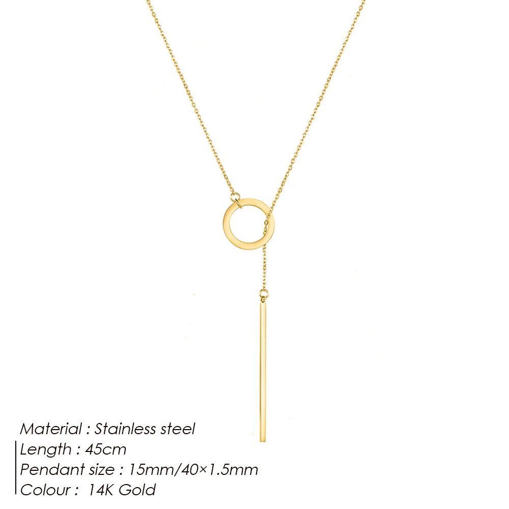 Minimalist Round Stick Pendant Necklace for Women Pearl Clavicle Necklace Leaves Long Chain Fashion Jewelry Statement Girl Gift