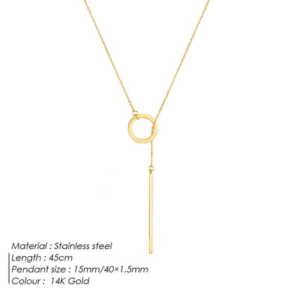 Minimalist Round Stick Pendant Necklace for Women Pearl Clavicle Necklace Leaves Long Chain Fashion Jewelry Statement Girl Gift