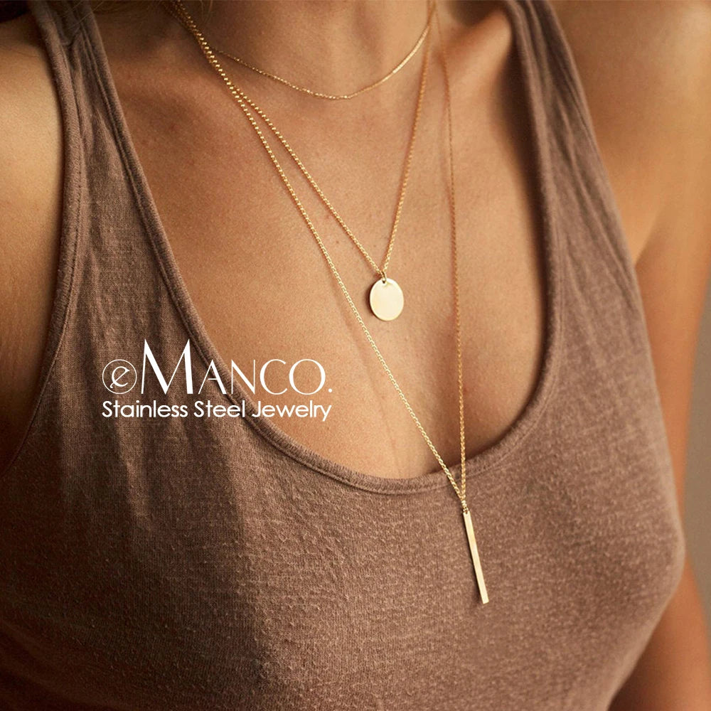 e-Manco Trendy Multi Layered Stainless Steel Necklace Women Dainty Imitation Pearls Choker Necklace for Women