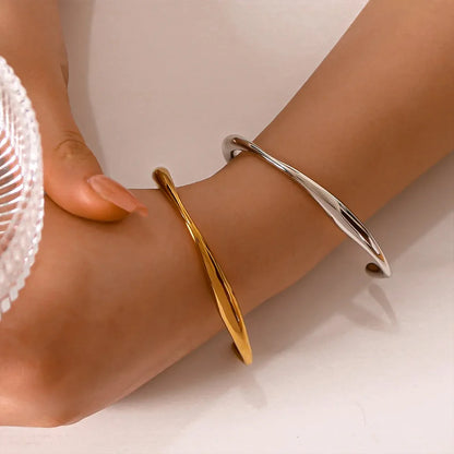 eManco  Classic 14k Gold Plated Stainless Steel Irregular Bangles titanium steel Trendy Fashion Wrist Jewelry Women
