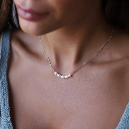 eManco Hot Simple 5 Create Pearls Choker Necklaces Wedding Bride Jewelry Women's Gold Color Chocker Necklace Female Party Gift