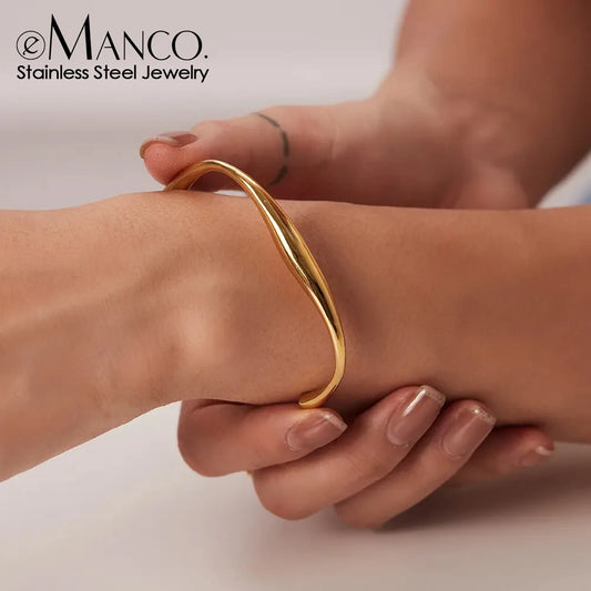 eManco  Classic 14k Gold Plated Stainless Steel Irregular Bangles titanium steel Trendy Fashion Wrist Jewelry Women