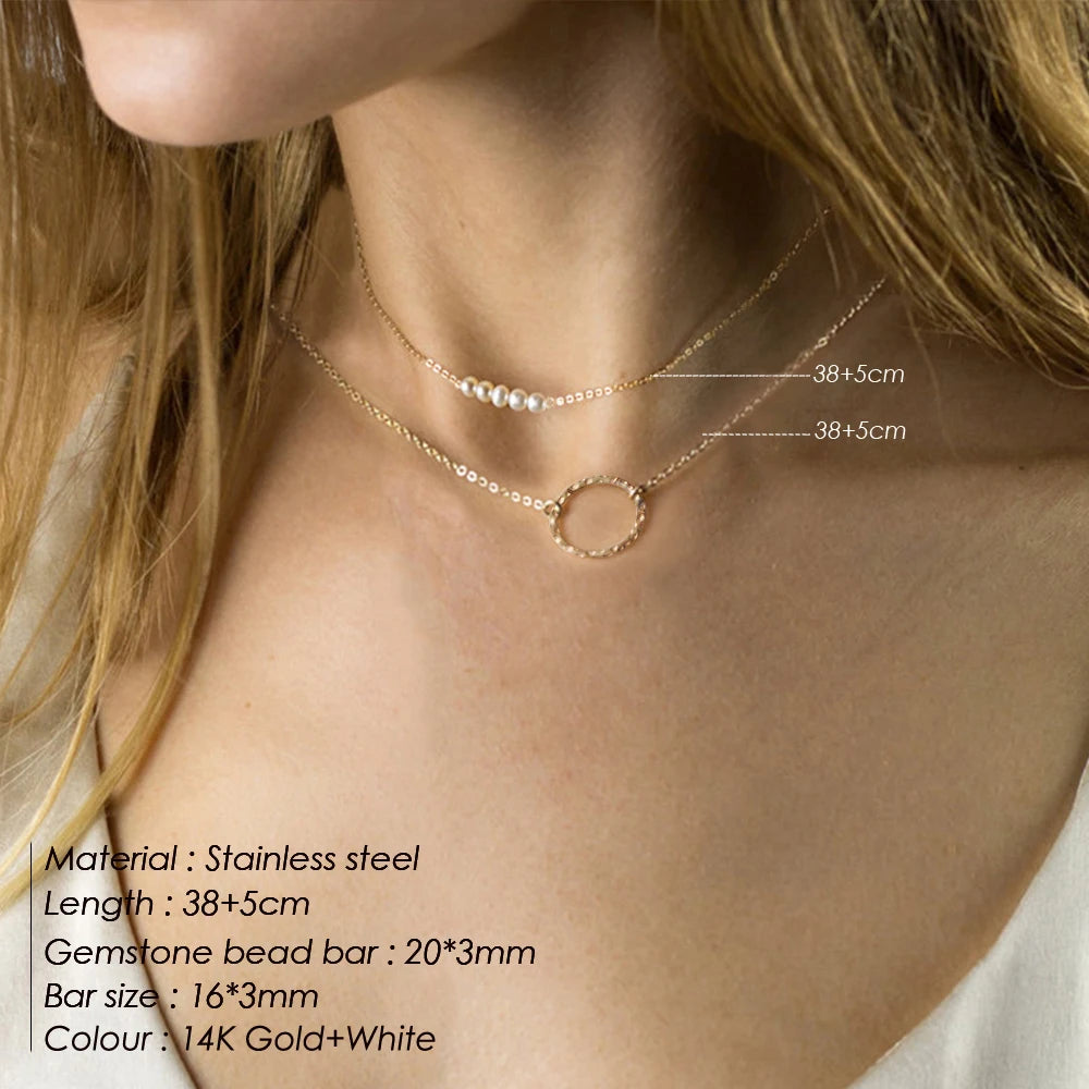 e-Manco Trendy Multi Layered Stainless Steel Necklace Women Dainty Imitation Pearls Choker Necklace for Women