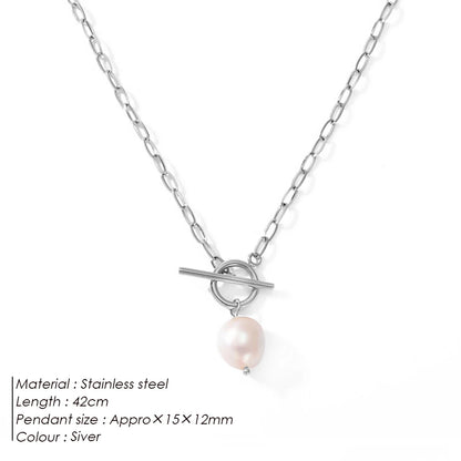 eManco Freshwater Pearl Toggle Necklace For Women Paperclip Chain Necklace Stainless Steel Long Box Square Chain Long Choker