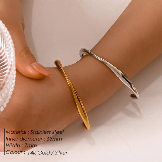 eManco  Classic 14k Gold Plated Stainless Steel Irregular Bangles titanium steel Trendy Fashion Wrist Jewelry Women