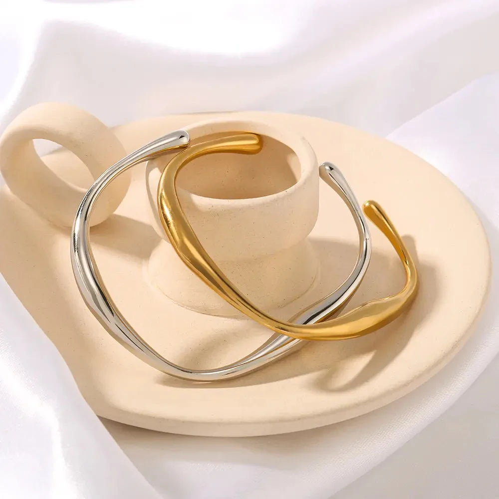 eManco  Classic 14k Gold Plated Stainless Steel Irregular Bangles titanium steel Trendy Fashion Wrist Jewelry Women