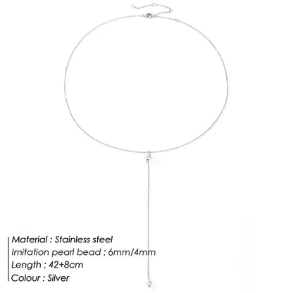 eManco Fashion Gold Color Chain Jewelry Necklace For Women Imitation Pearl Beads Pendant Wedding Gifts Stainless Steel Jewelry