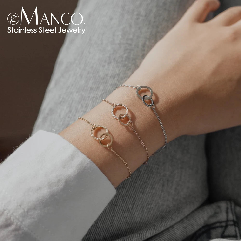 eManco Simple 316 Stainless Steel Circles Bracelet for Women Office Thin Bracelet Fashion Friendship Bracelets Jewellery