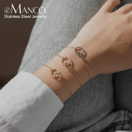 eManco Simple 316 Stainless Steel Circles Bracelet for Women Office Thin Bracelet Fashion Friendship Bracelets Jewellery