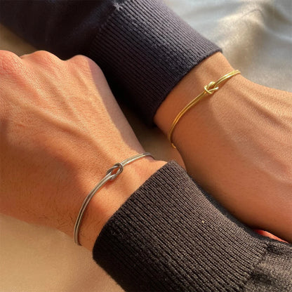 eManco Fashion High Quality Stainless Steel Gold Plated Couple Bracelets Classic Round Snake Chain Knotted Simple Accessories