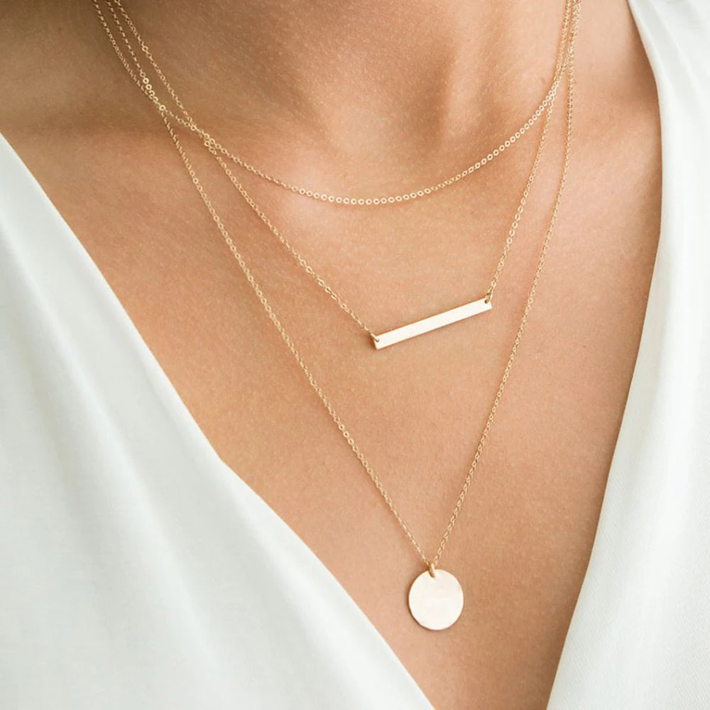 eManco Layered Chains Long Necklace Women Gold Color Link Chain Necklace Pendant Choker Necklace for Women Fashion Jewlery