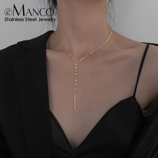 eManco Luxury Pendant Choker Necklace for Women Minimalist Bamboo Chain Necklace Women Stainless Steel Necklace Jewelry
