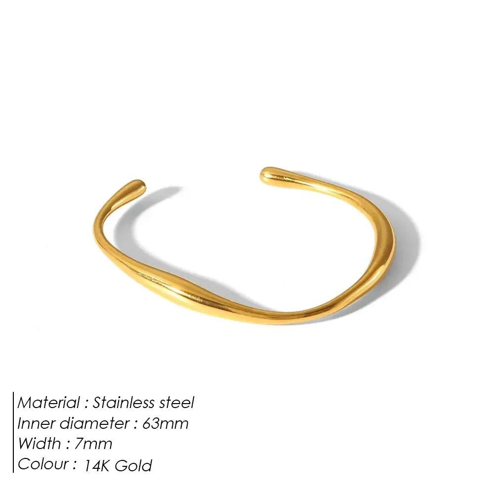 eManco  Classic 14k Gold Plated Stainless Steel Irregular Bangles titanium steel Trendy Fashion Wrist Jewelry Women