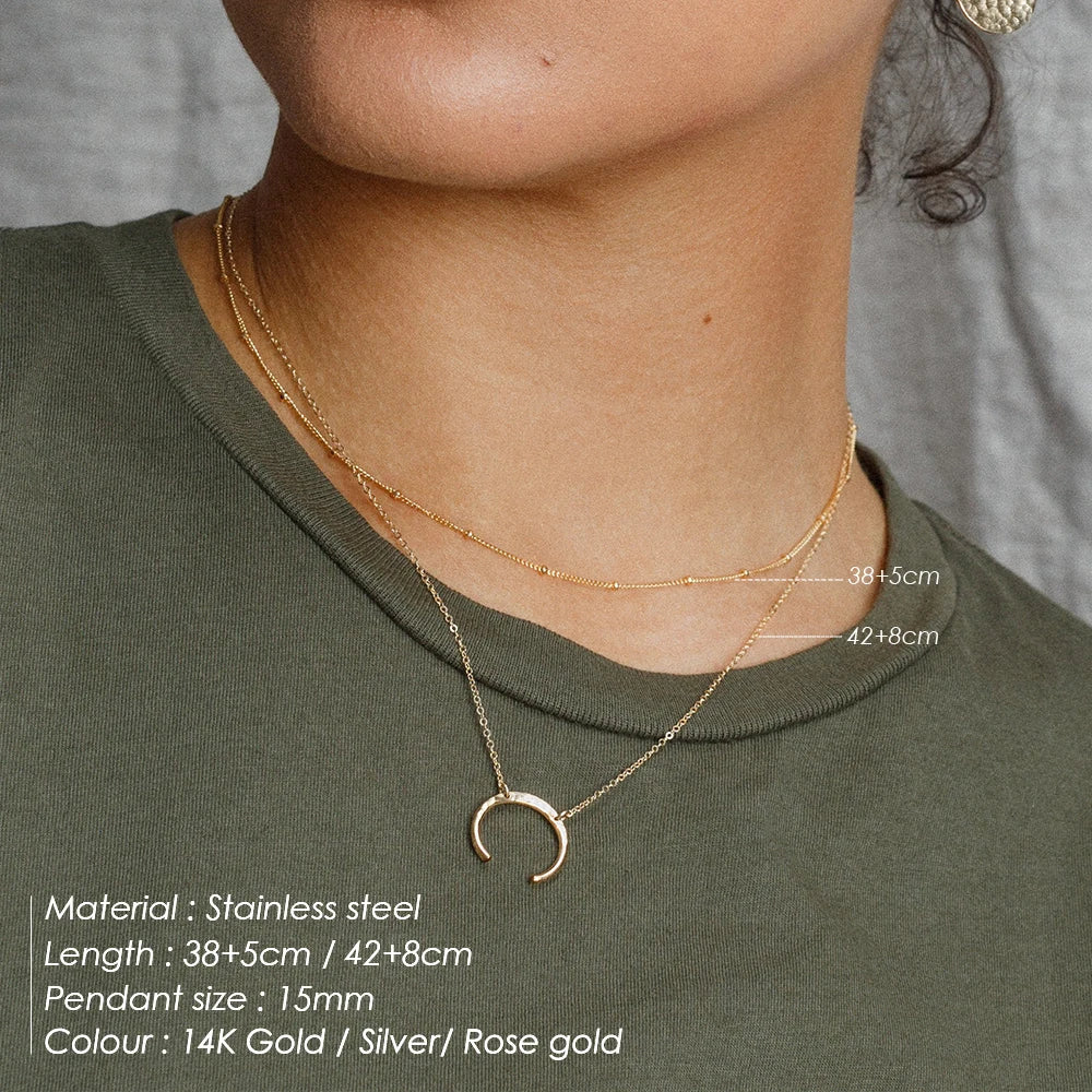 e-Manco Trendy Multi Layered Stainless Steel Necklace Women Dainty Imitation Pearls Choker Necklace for Women