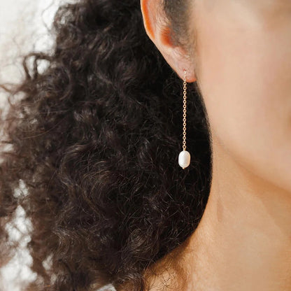 eManco New Freshwater Pearl Earrings Long Chain Dangle Earrings Stainless Steel Jewelry Wedding Gift for Women